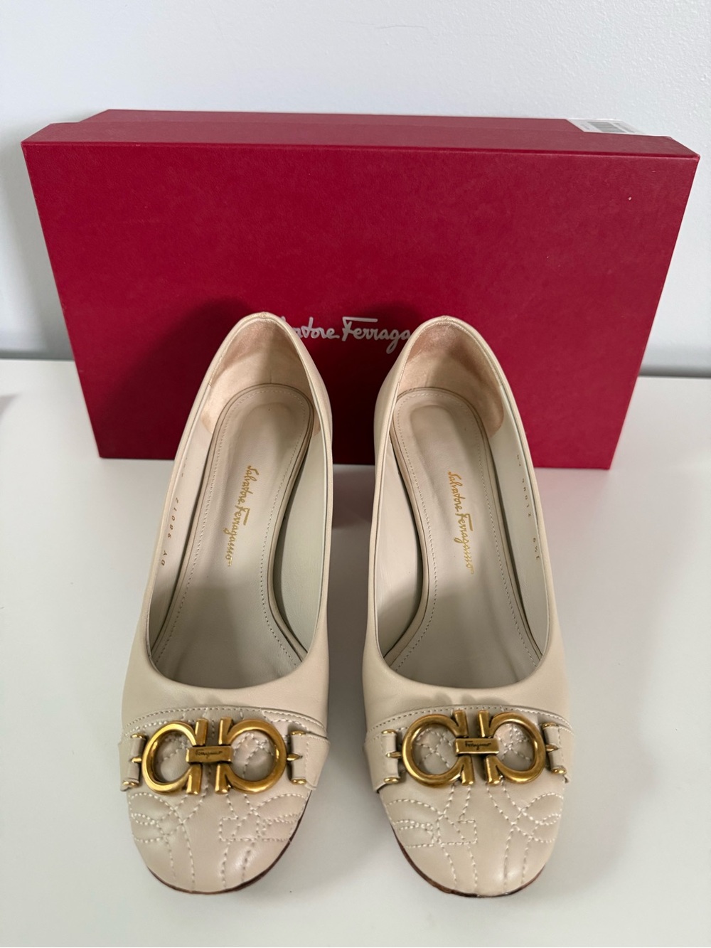 Salvatore Ferragamo Garda Quilted Gancini Pumps, Size 6.5 C